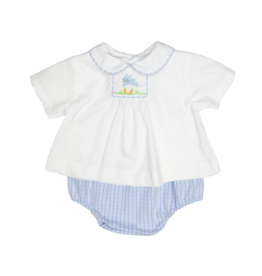 Petit Ami Smocked Blue Bunny Diaper Set