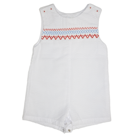 Petit Ami Smocked Red Blue Shortall