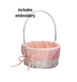 Burton & Burton Lined Easter Basket w/ Embroidery Pink Windowpane