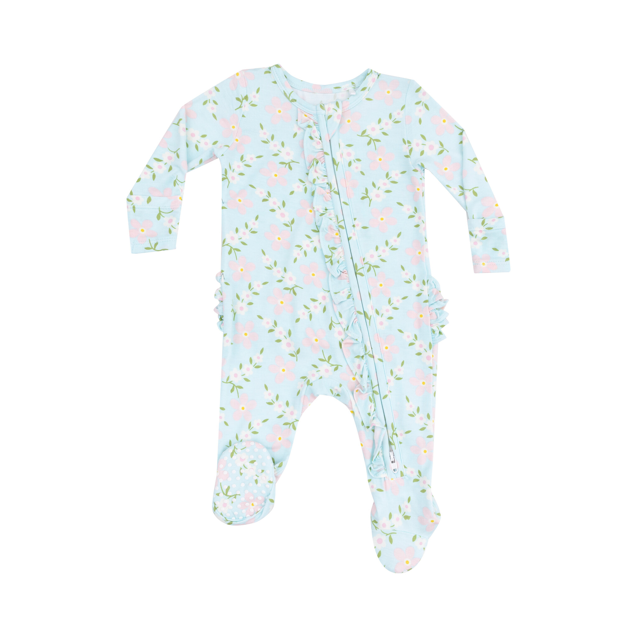 Angel Dear 2 Way Zipper Ruffle Back Footie- Amelia Floral main image 1