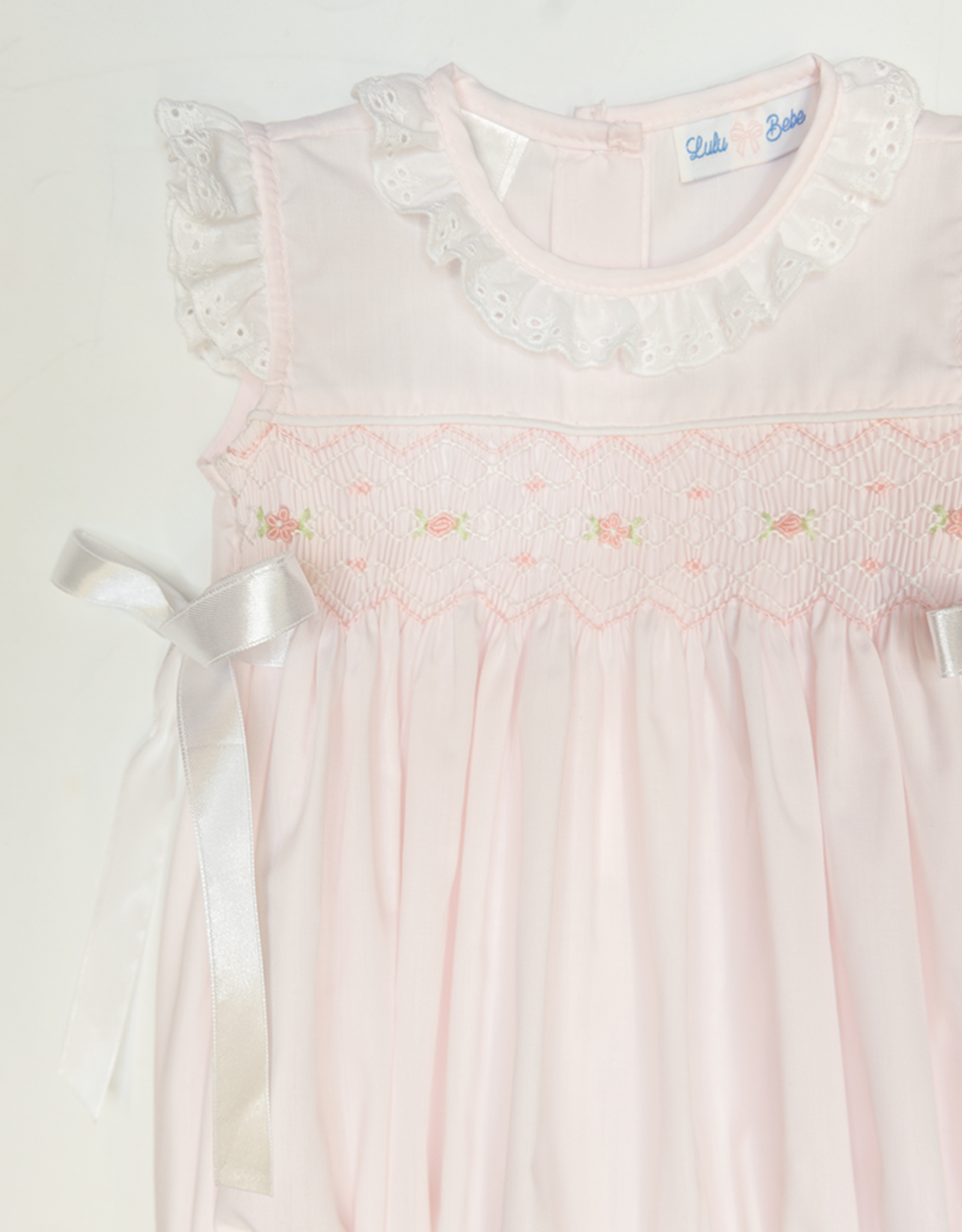 Lulu Bebe LB Rosie Smocked Bubble Pink