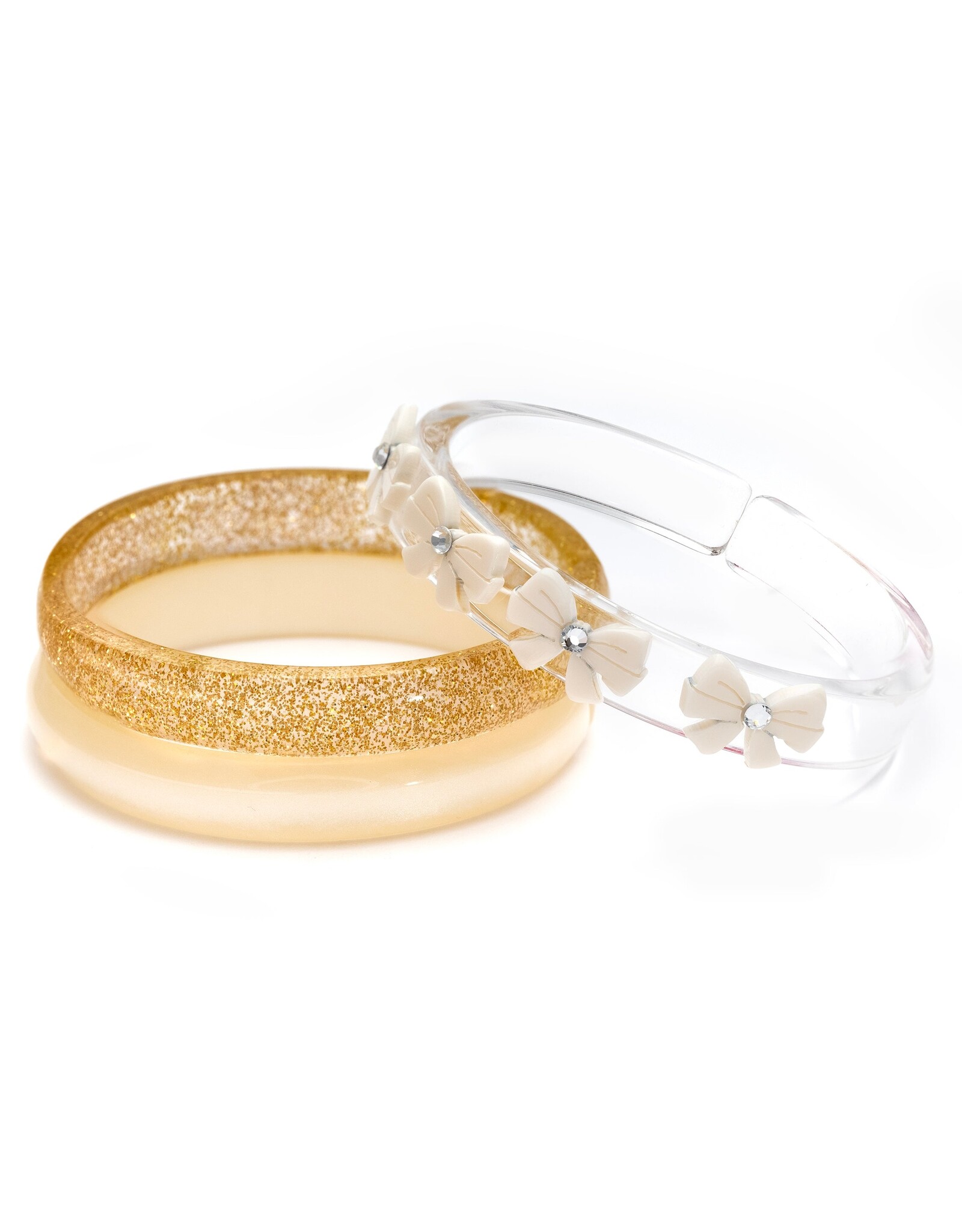 Lilies & Roses LR Bangles Bows White Glitter BR037A-1A