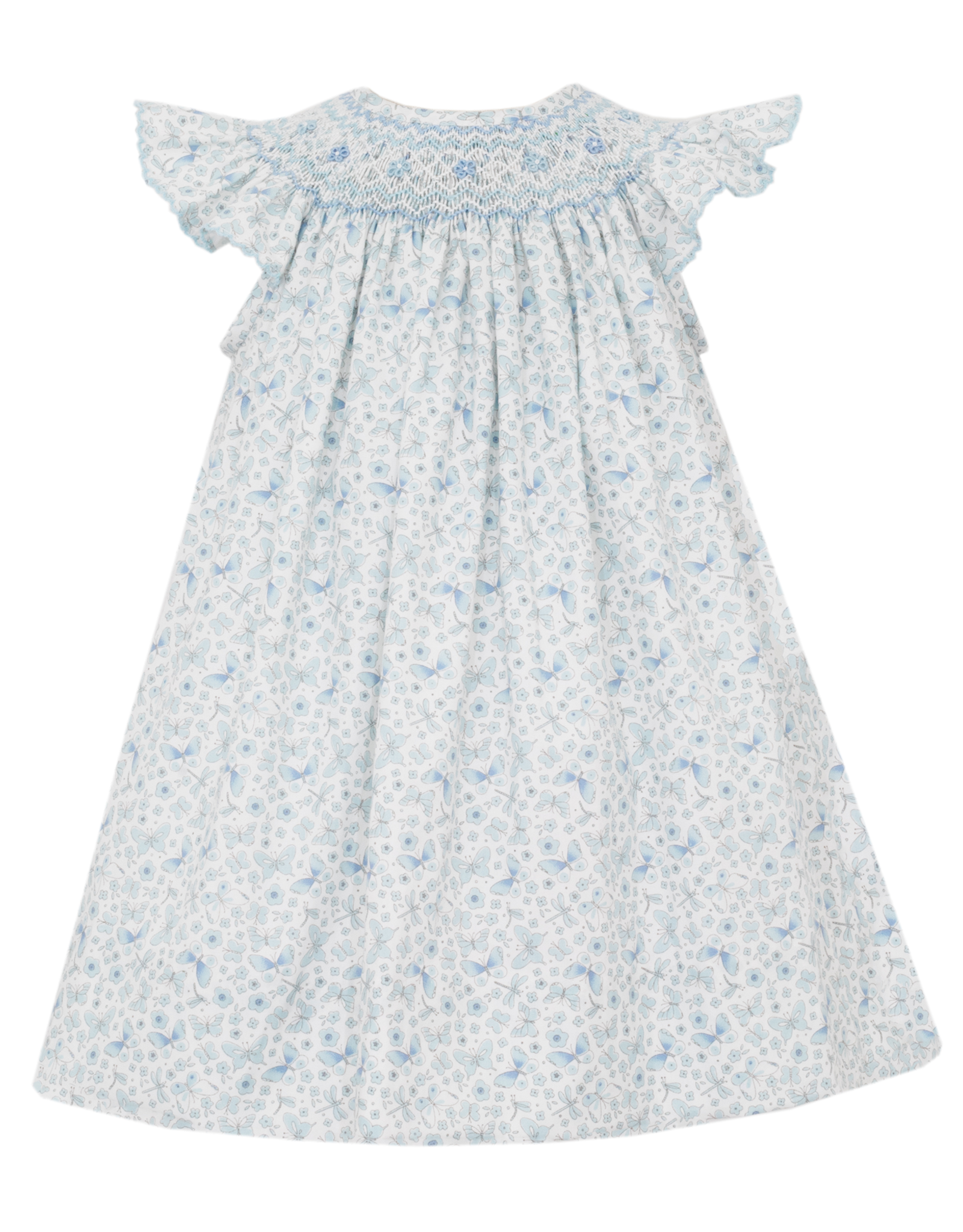 Petit Bebe 153B Lt. Blue Butterfly Print Angel Wing Bishop Dress