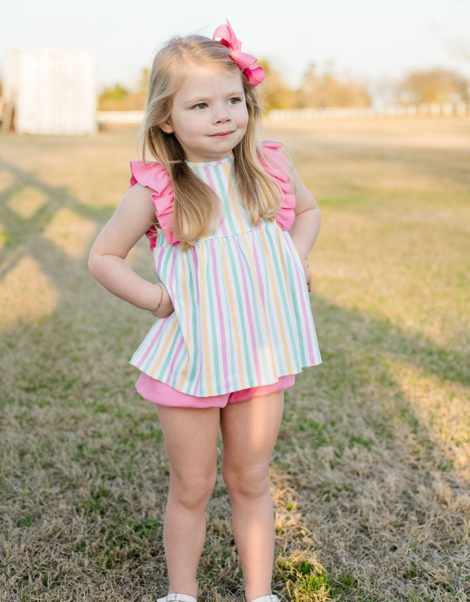 James and Lottie JL25 Stripe Knit Lila Bloomer/Banded Short Set
