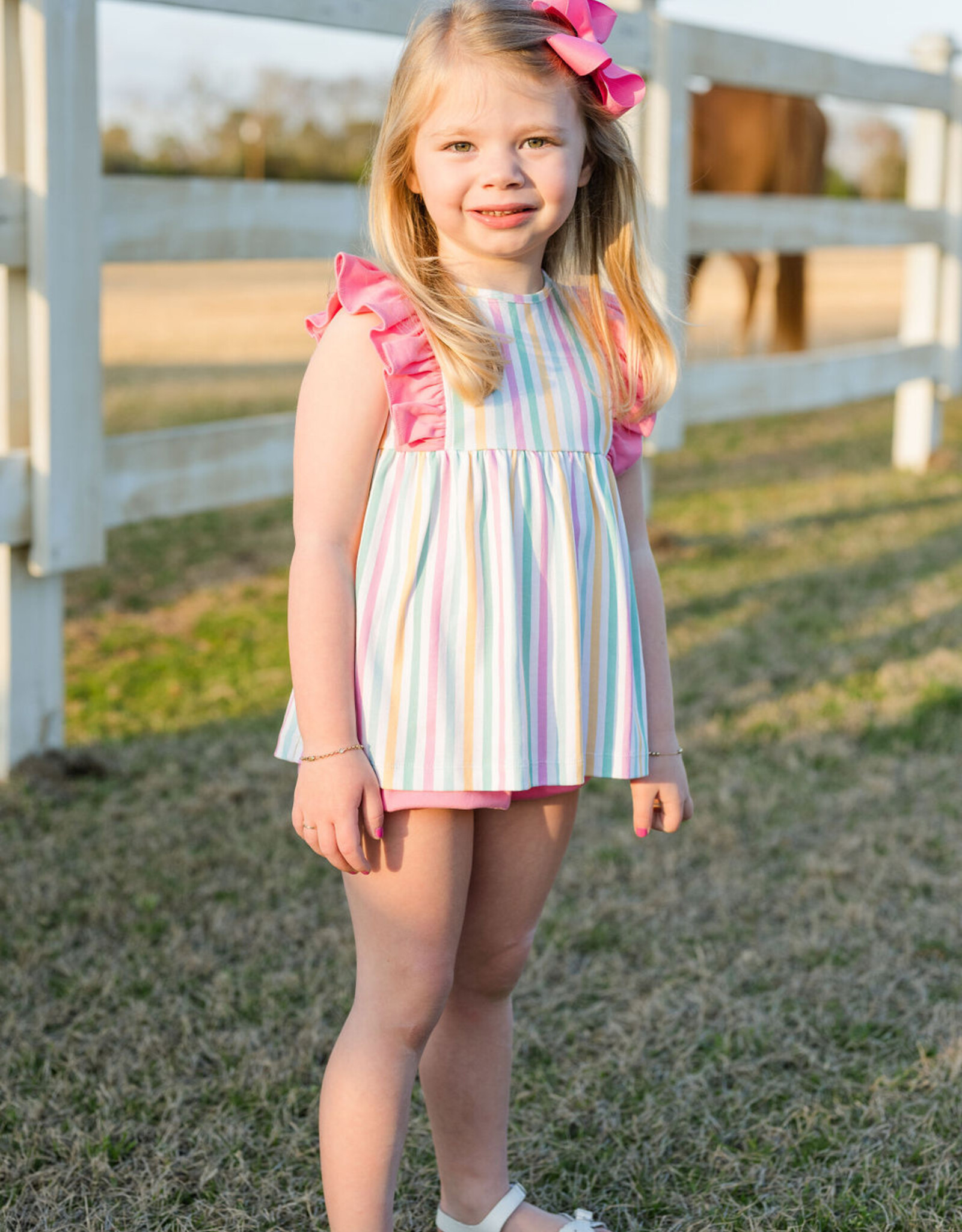 James and Lottie JL25 Stripe Knit Lila Bloomer/Banded Short Set