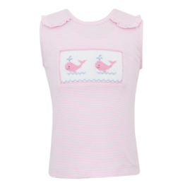 Anavini Whales Pink Striped Smocked Shirt