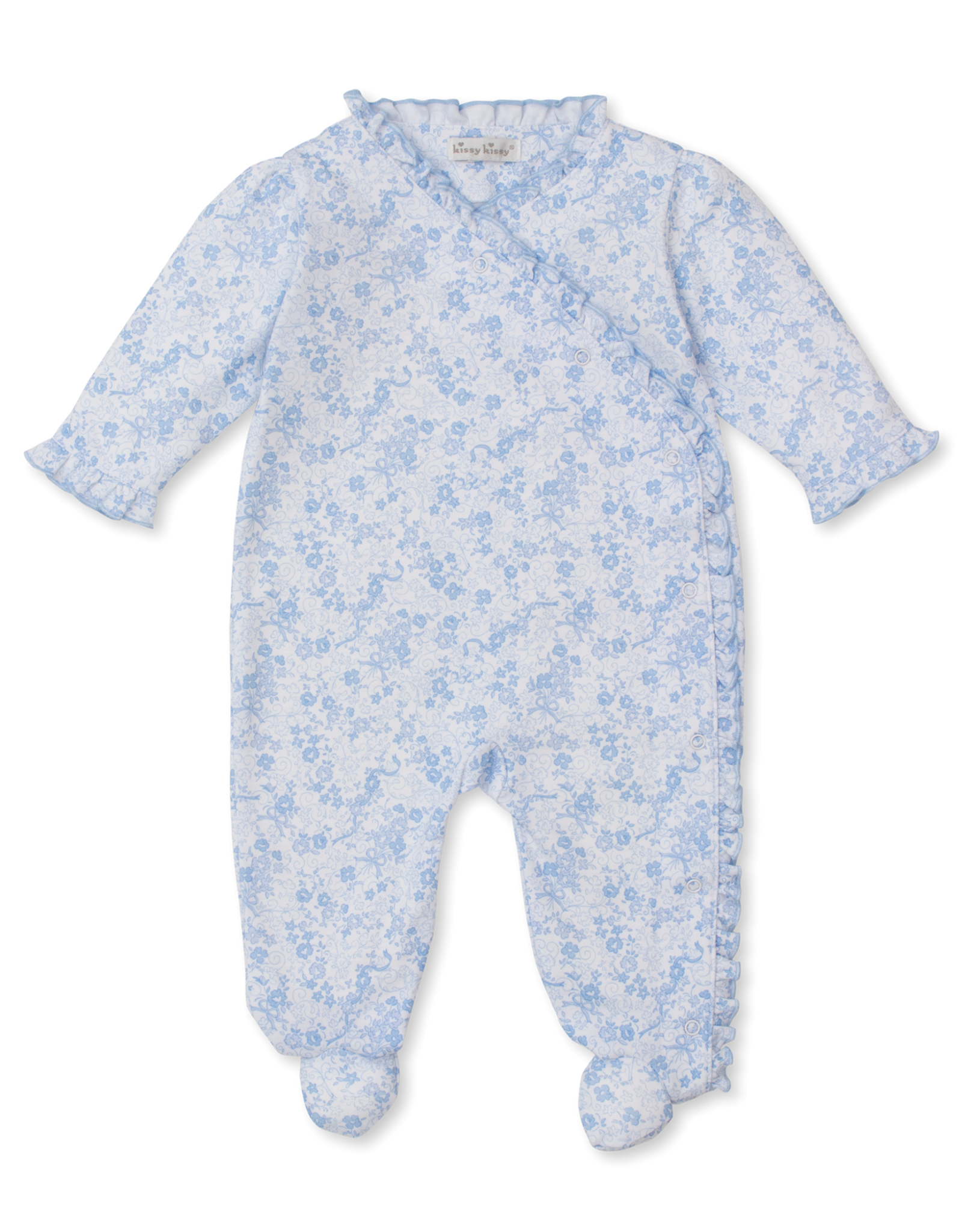 Kissy Kissy Old English Roses Footie Blue