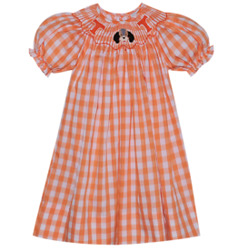 Southern Saturday Orange Check Smocked Dog Bishop Dress
