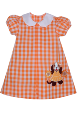 Southern Saturday Orange Check Applique Dog Dress