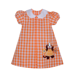 Southern Saturday (Size 4T) Orange Check Applique Dog Dress
