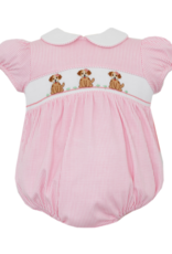 Petit Bebe 433F Puppies Pink Check Knit Smocked Bubble
