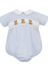 Petit Bebe 433BB Puppies Blue Check Knit Smocked Bubble