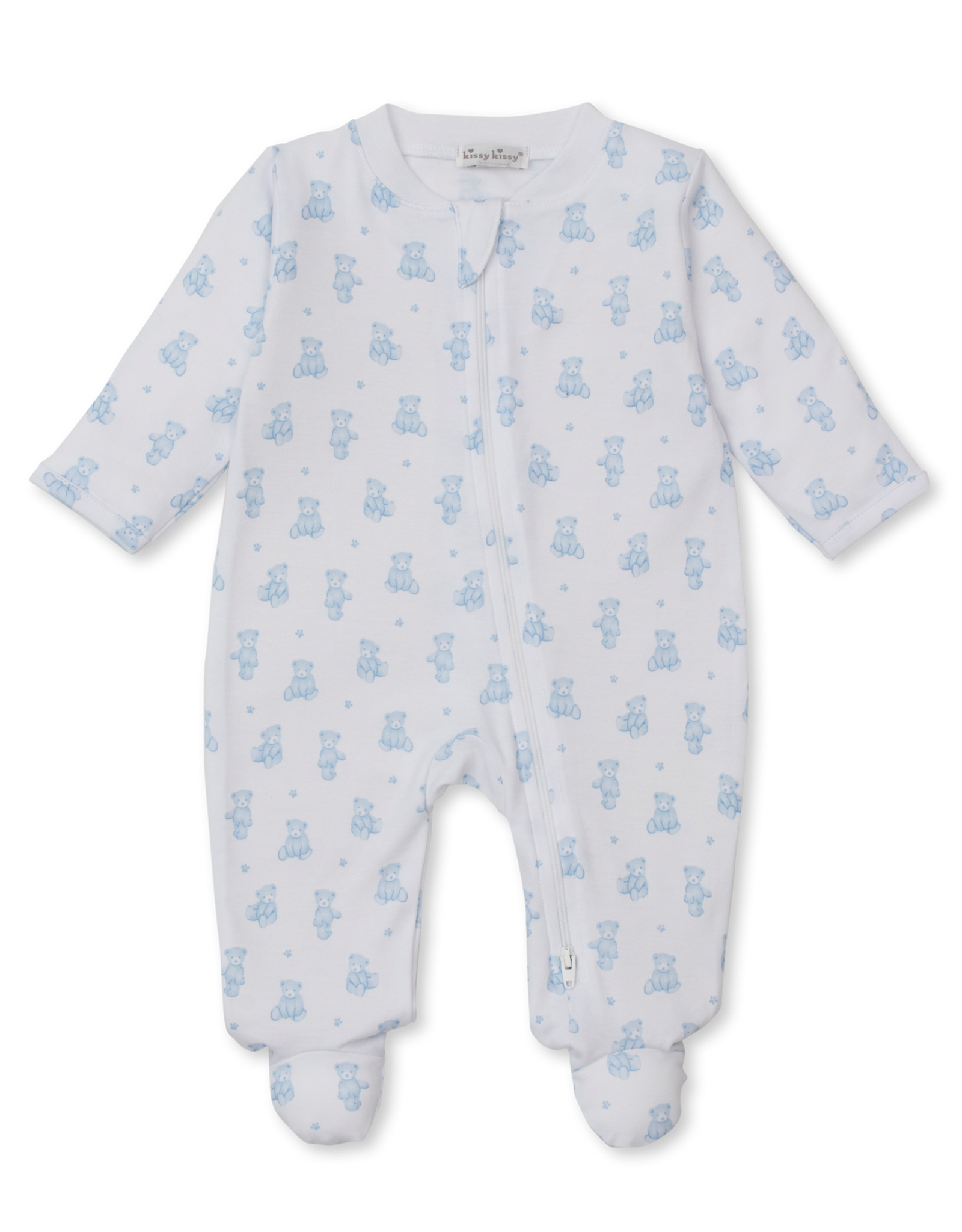 Kissy Kissy Teddy Bear Time Zip Footie Blue
