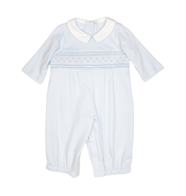 Petit Bebe Marcos Blue Knit Smocked Romper