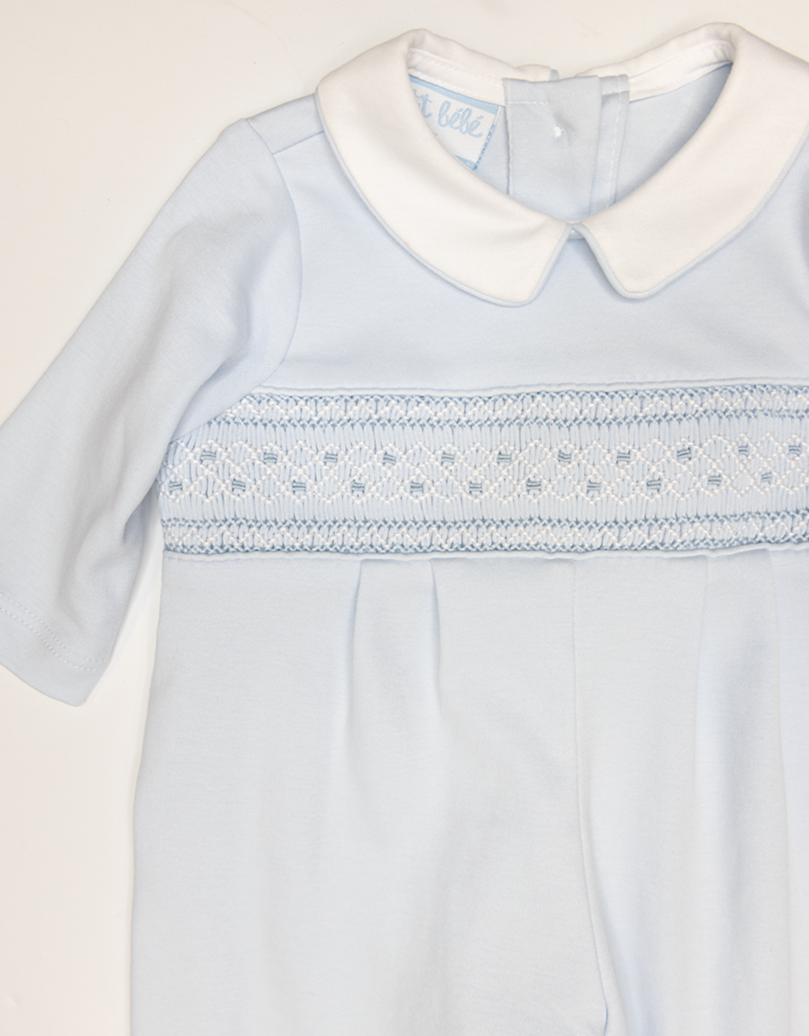 Petit Bebe 40212 Marcos Blue Knit Smocked Romper