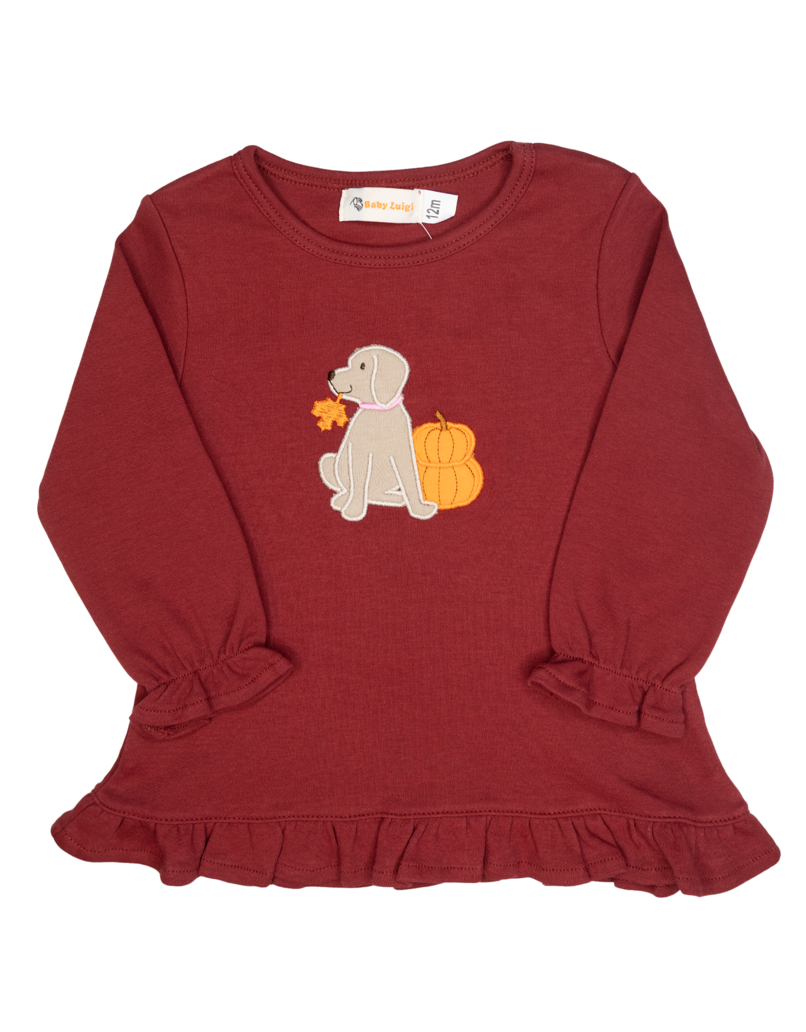Luigi F25 Ruffle Shirt Burgundy Lab w/leaves