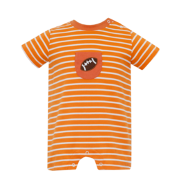 Claire and Charlie (Size 6m) Orange Football Pocket Romper