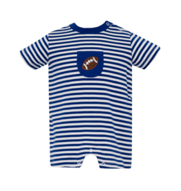 Claire and Charlie Blue Football Pocket Romper