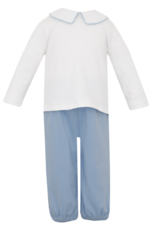 Petit Bebe 415M2 Lt. Blue Knit Peter Pan Shirt Pant Set