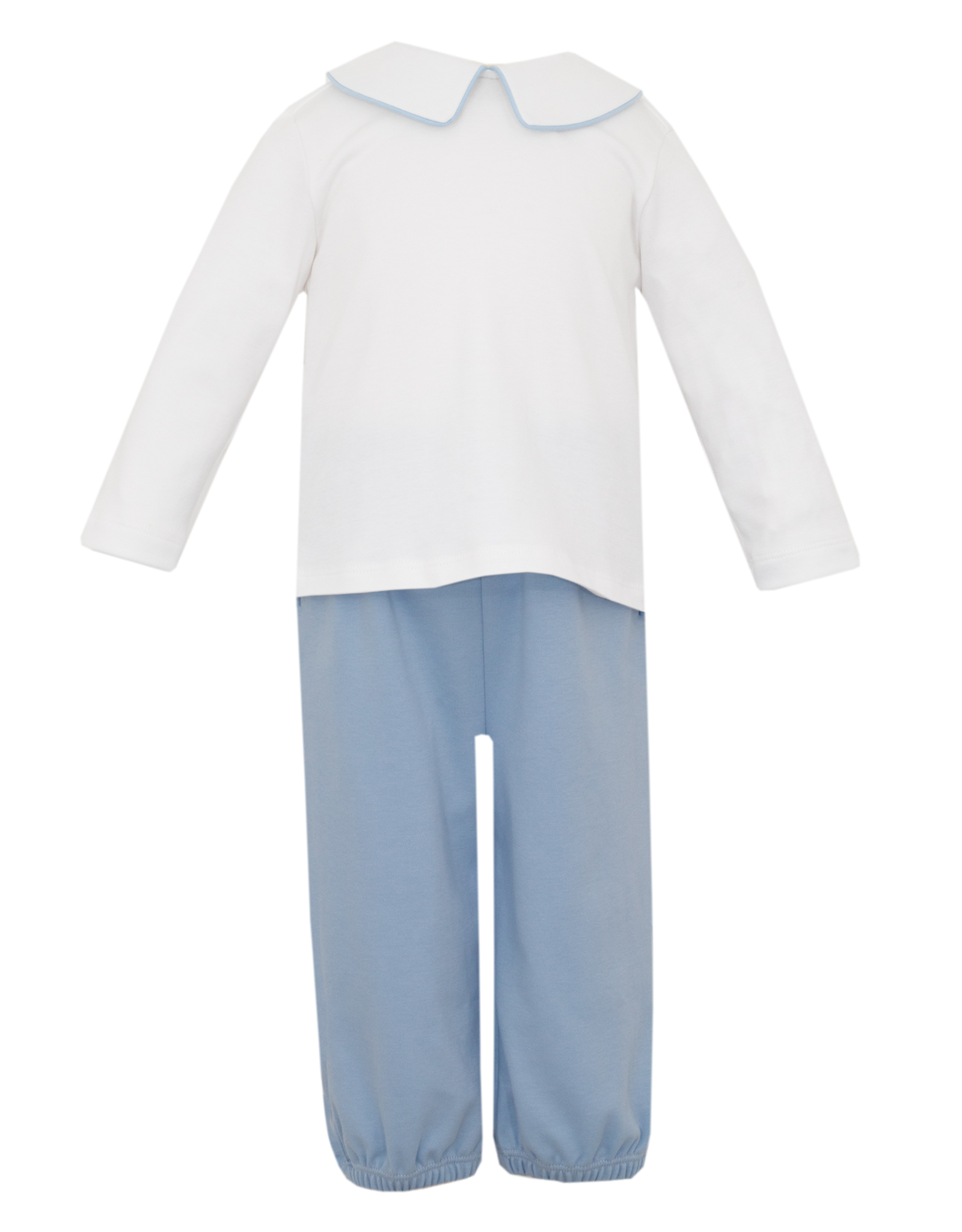 Petit Bebe 415M2 Lt. Blue Knit Peter Pan Shirt Pant Set