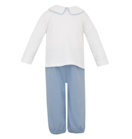 Petit Bebe Light Blue Knit Peter Pan Shirt Pant Set