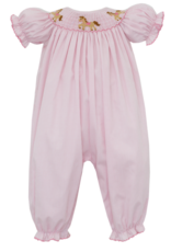 Petit Bebe 119F Horses Pink Smocked Long Bubble