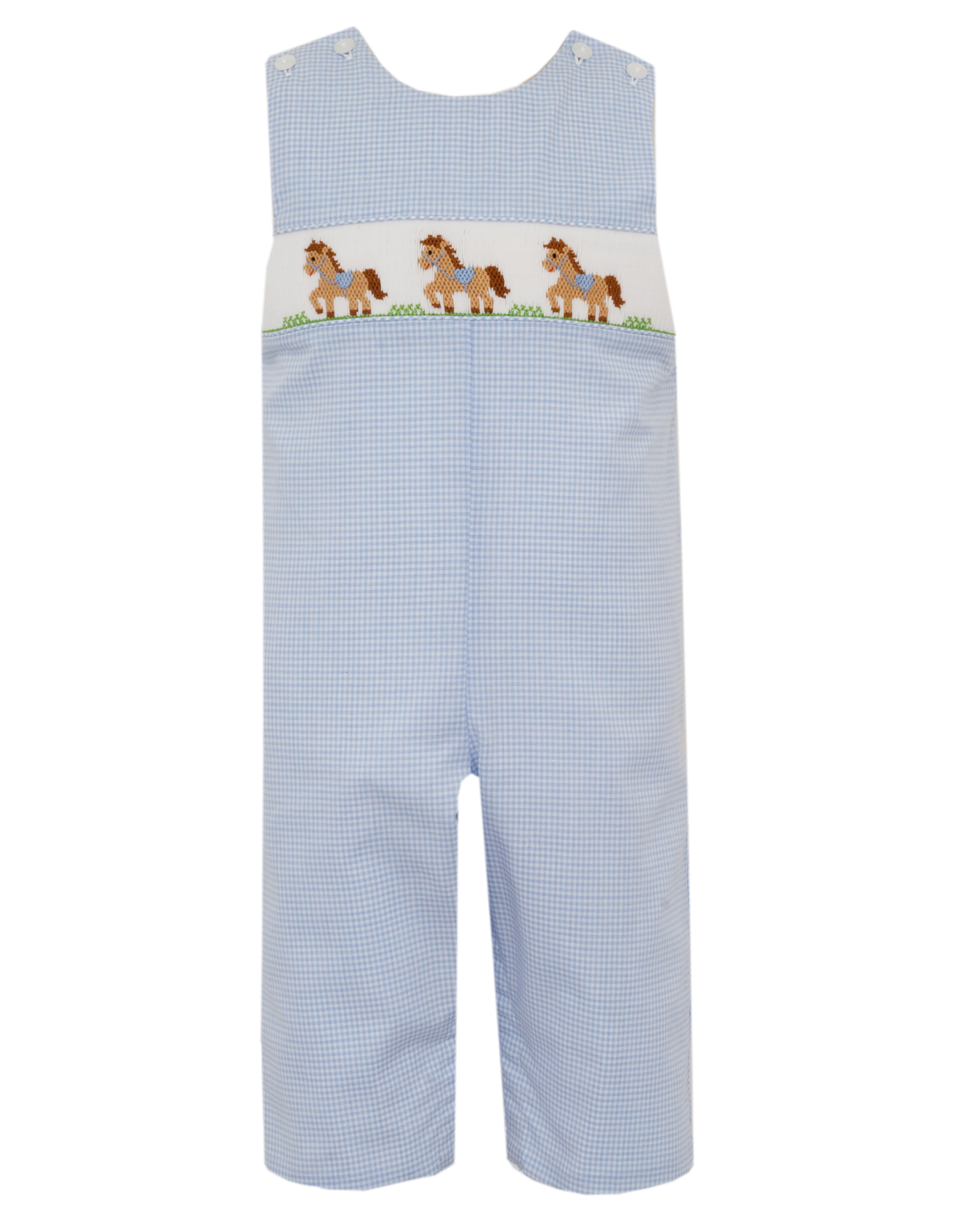Petit Bebe 119K Horse Blue Smocked Long Jon Jon