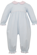 Petit Bebe 418G2 Girls Blue Gingham Knit Long Bubble