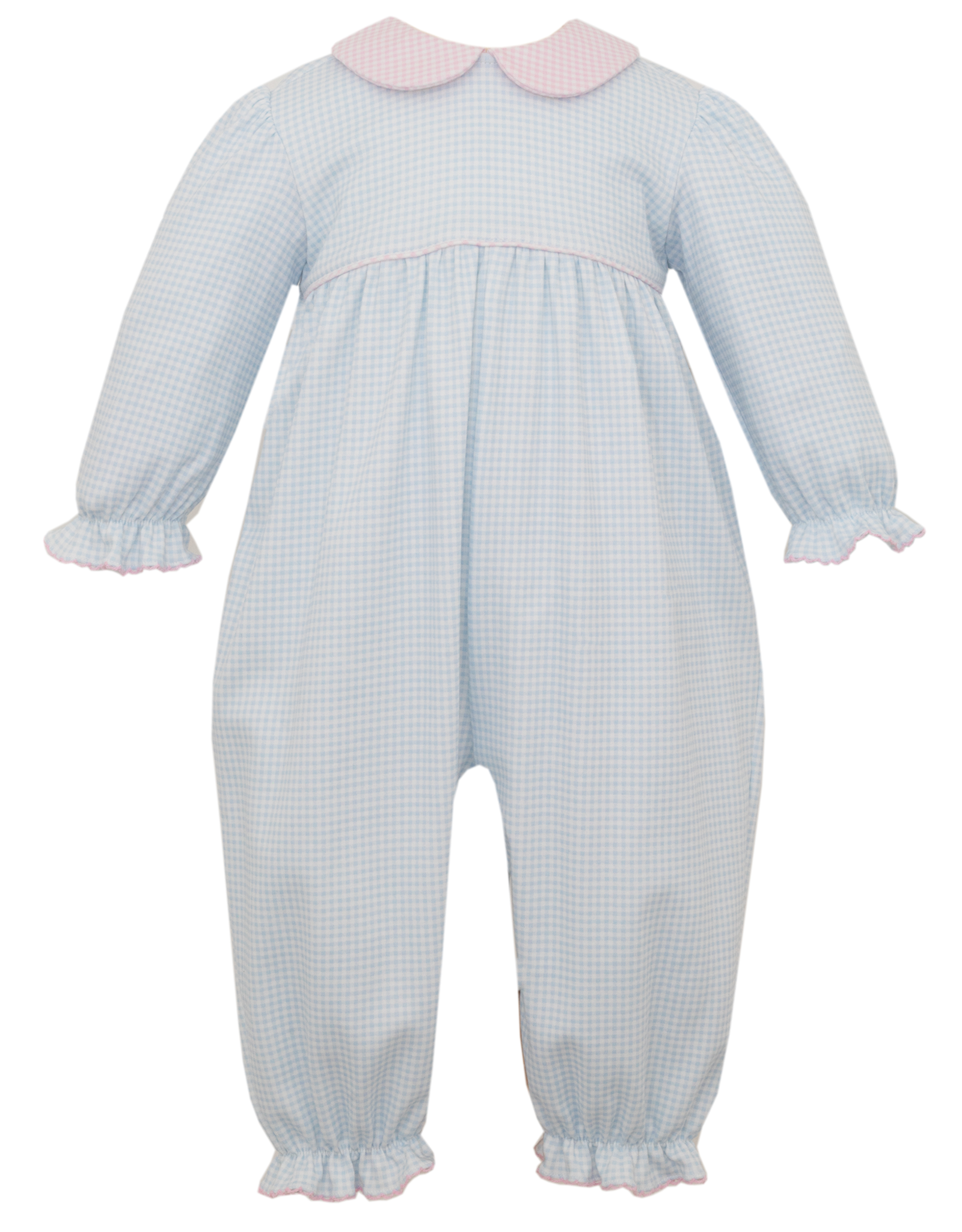 Petit Bebe 418G2 Girls Blue Gingham Knit Long Bubble
