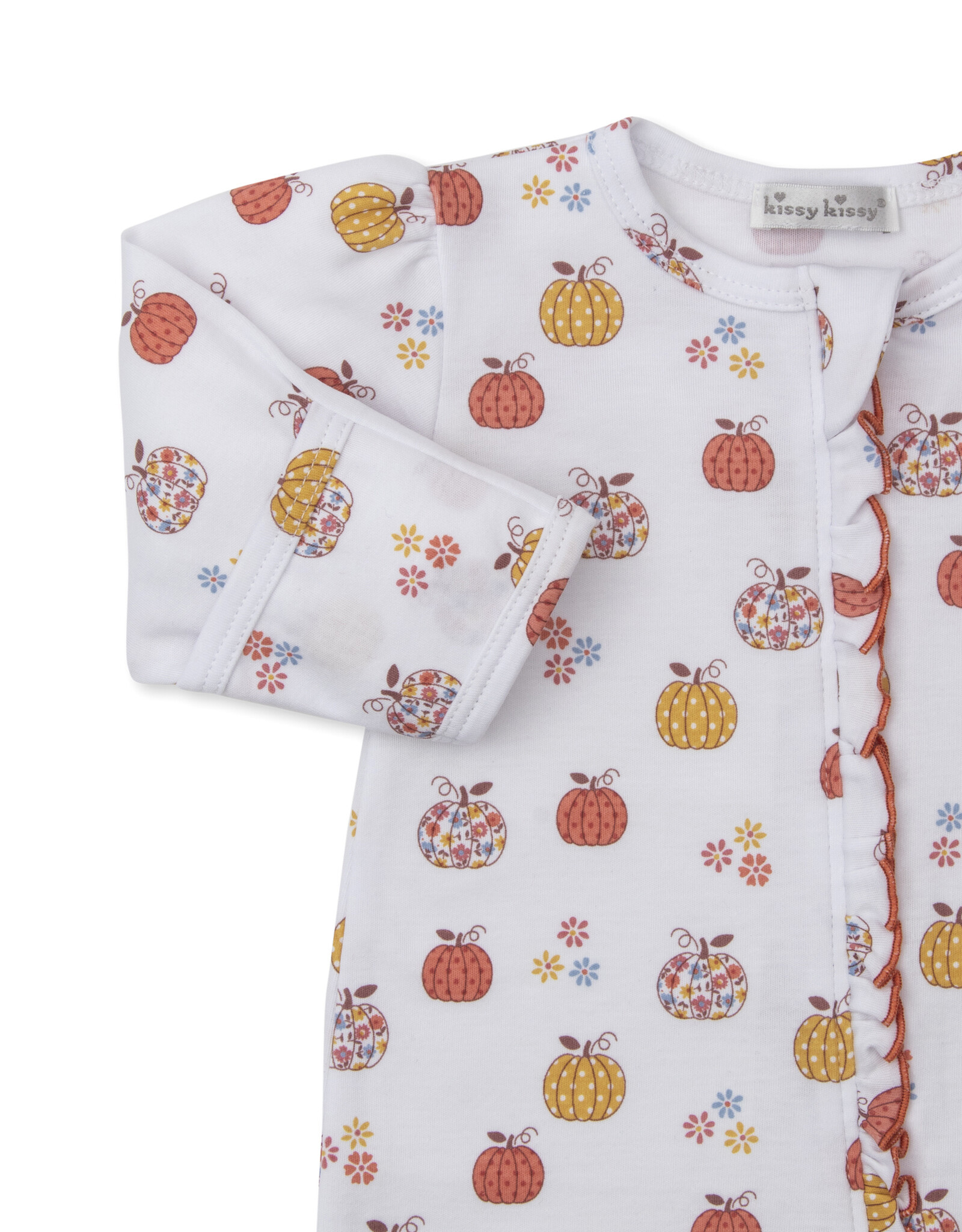 Kissy Kissy Patchwork Pumpkin Floral Zip Footie