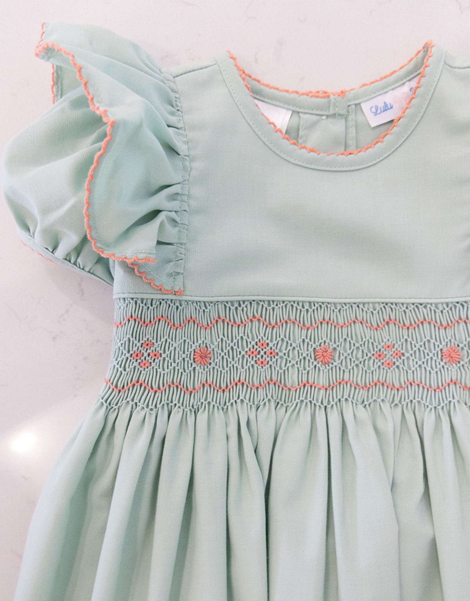 Lulu Bebe LBF25 Rose Sage Smocked Waist Dress