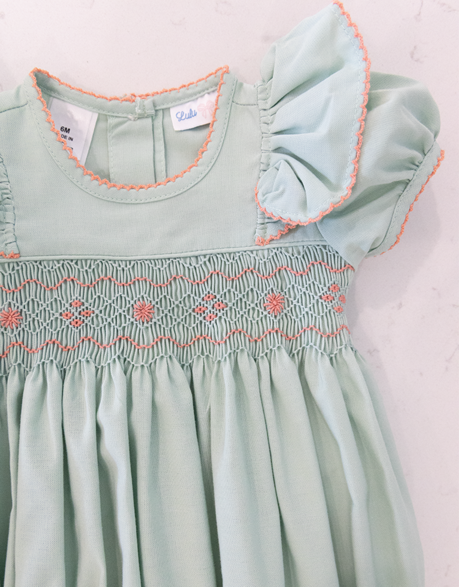 Lulu Bebe LBF25 Rosie Sage Smocked Bubble