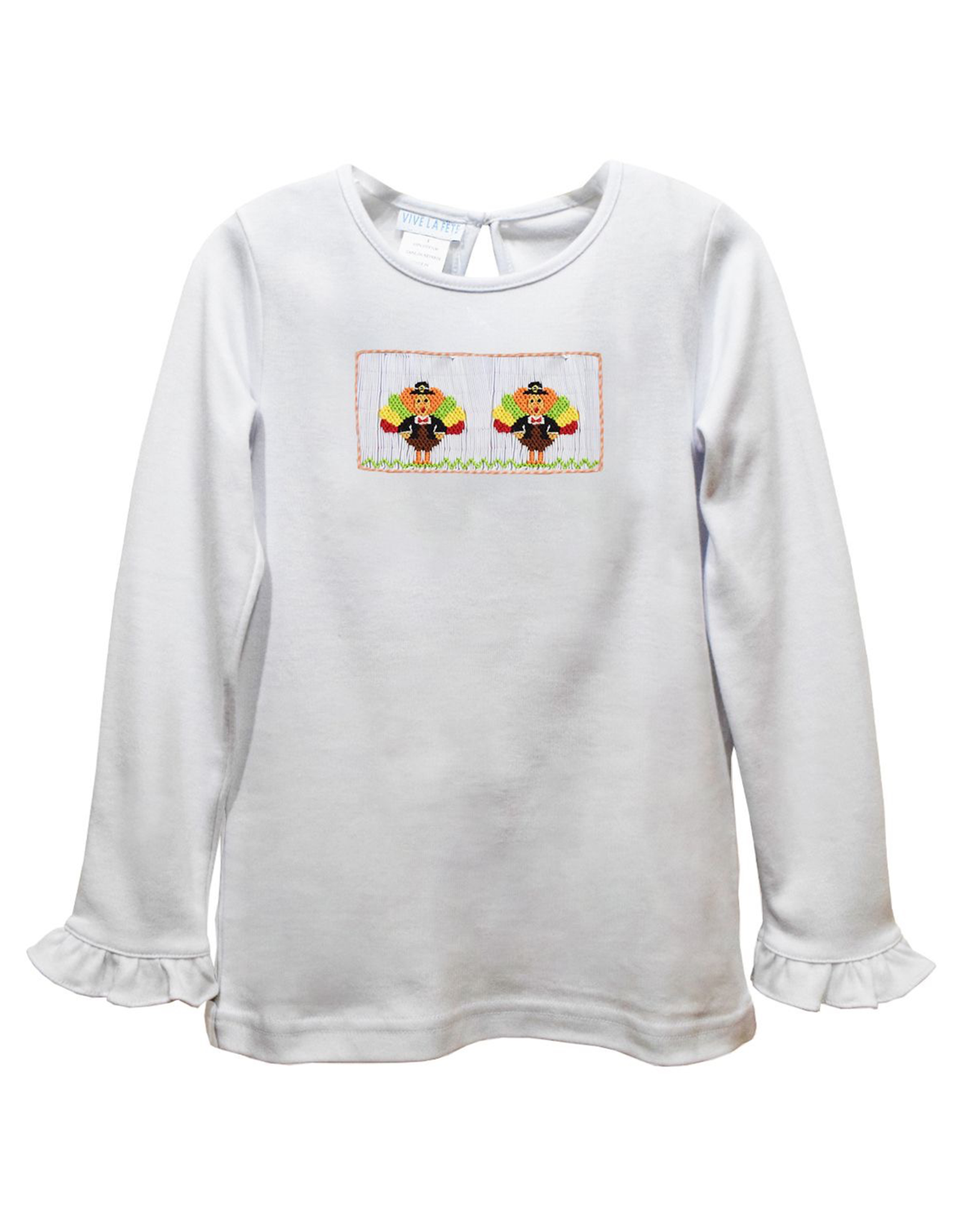 Vive la Fete VFF25 White Thanksgiving Ruffle Smocked Shirt