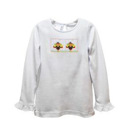 Vive la Fete White Thanksgiving Ruffle Smocked Shirt