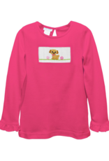 Vive la Fete VFF25 Pink Puppies Ruffle Smocked Shirt