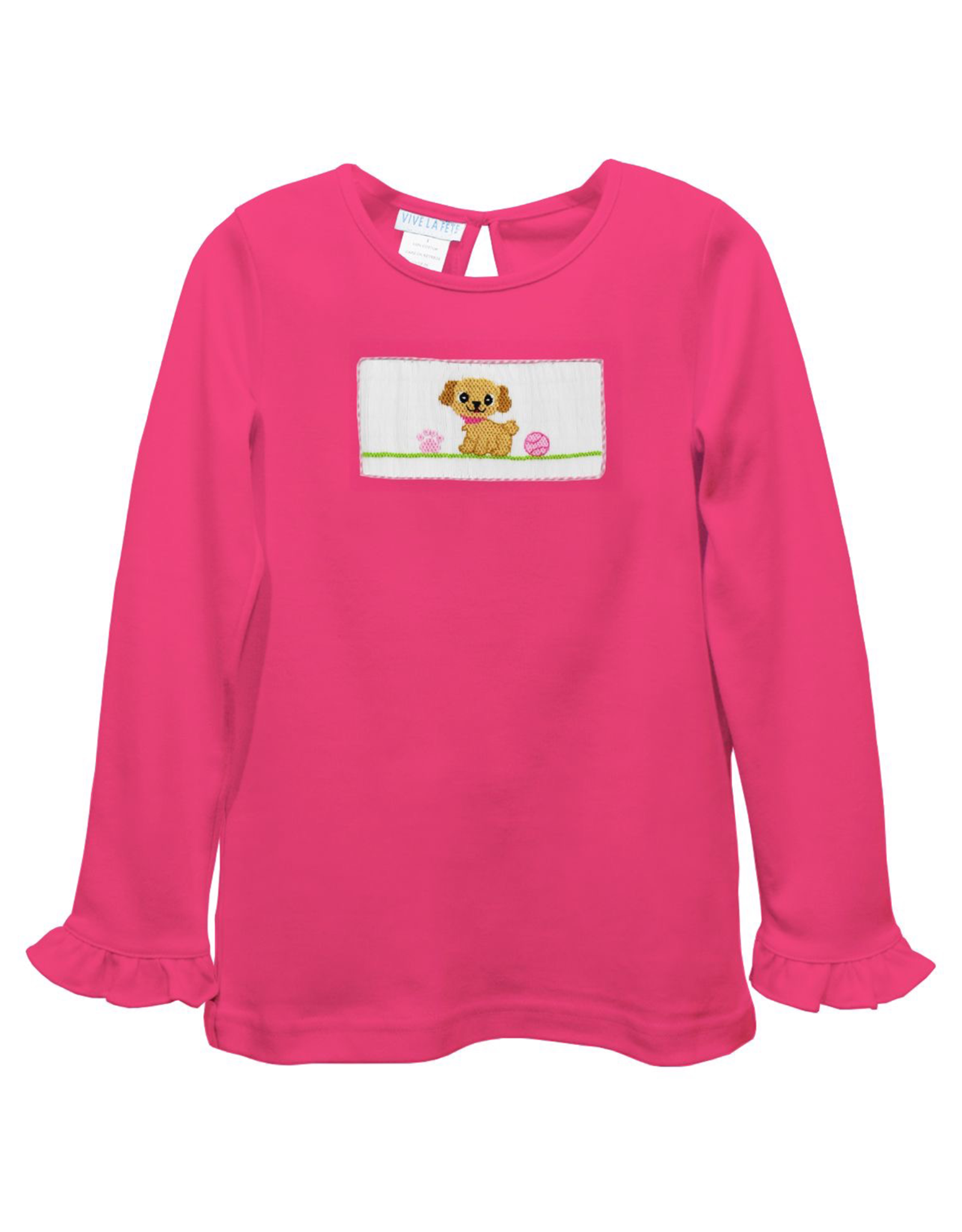 Vive la Fete VFF25 Pink Puppies Ruffle Smocked Shirt