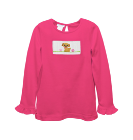 Vive la Fete Pink Puppies Ruffle Smocked Shirt