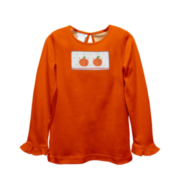 Vive la Fete Orange Pumpkin Ruffle Smocked Shirt