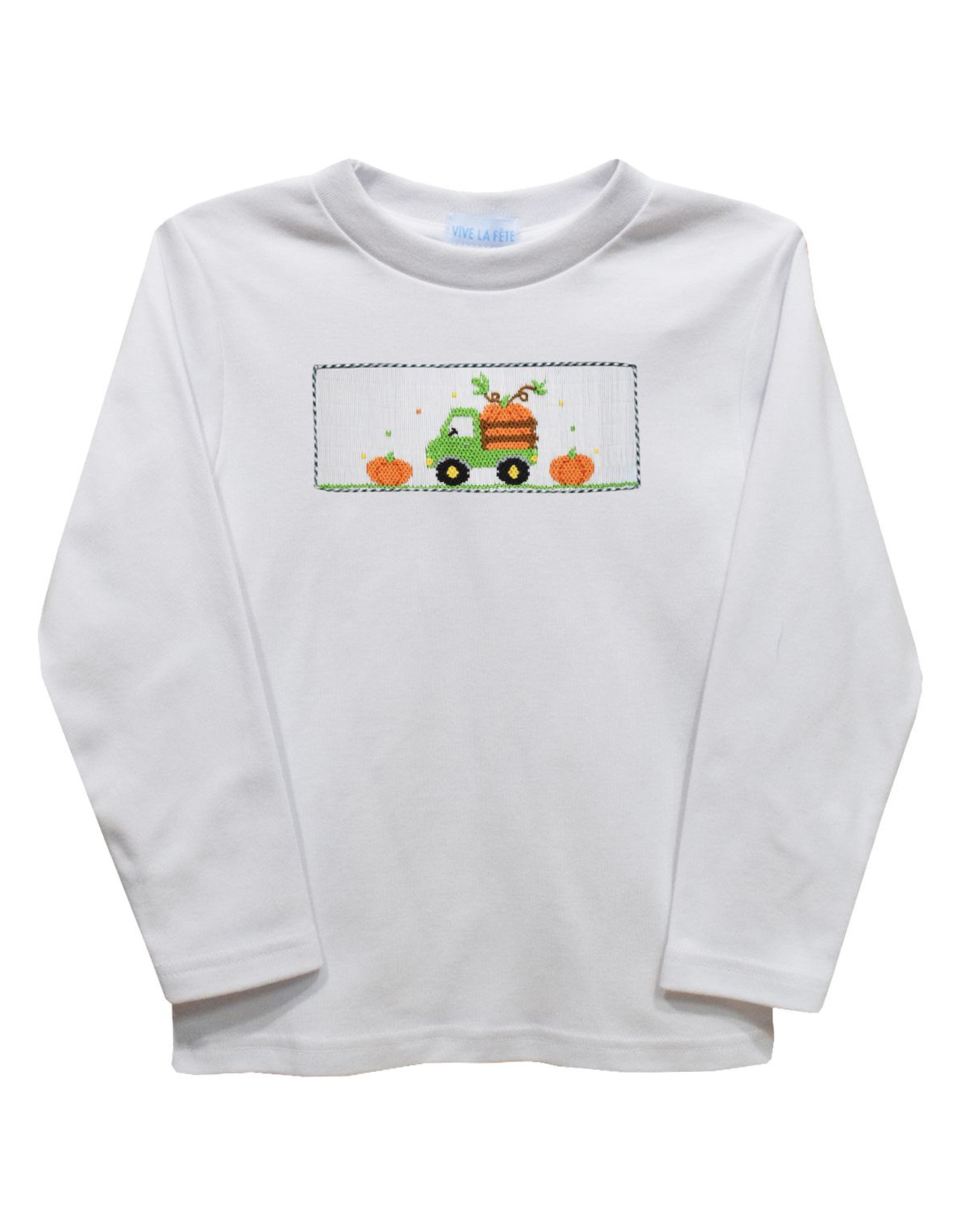 Vive la Fete VFF25 White Tractor Pumpkin Smocked Shirt