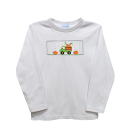 Vive la Fete White Tractor Pumpkin Smocked Shirt