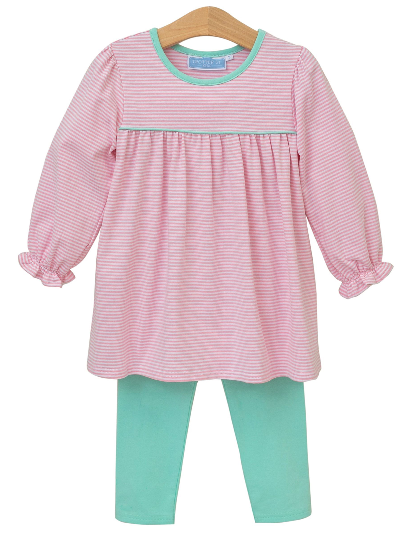 Trotter Street Kids TSF25 Ellie Pant Set Light Pink Stripe/Mint