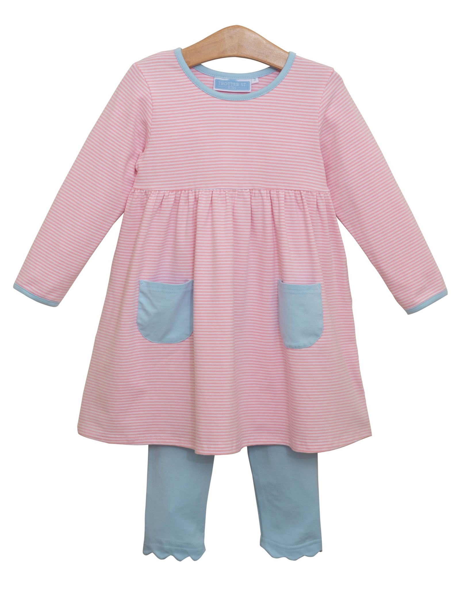 Trotter Street Kids TSF25 Annie Pant Set Light Pink Stripe/Blue