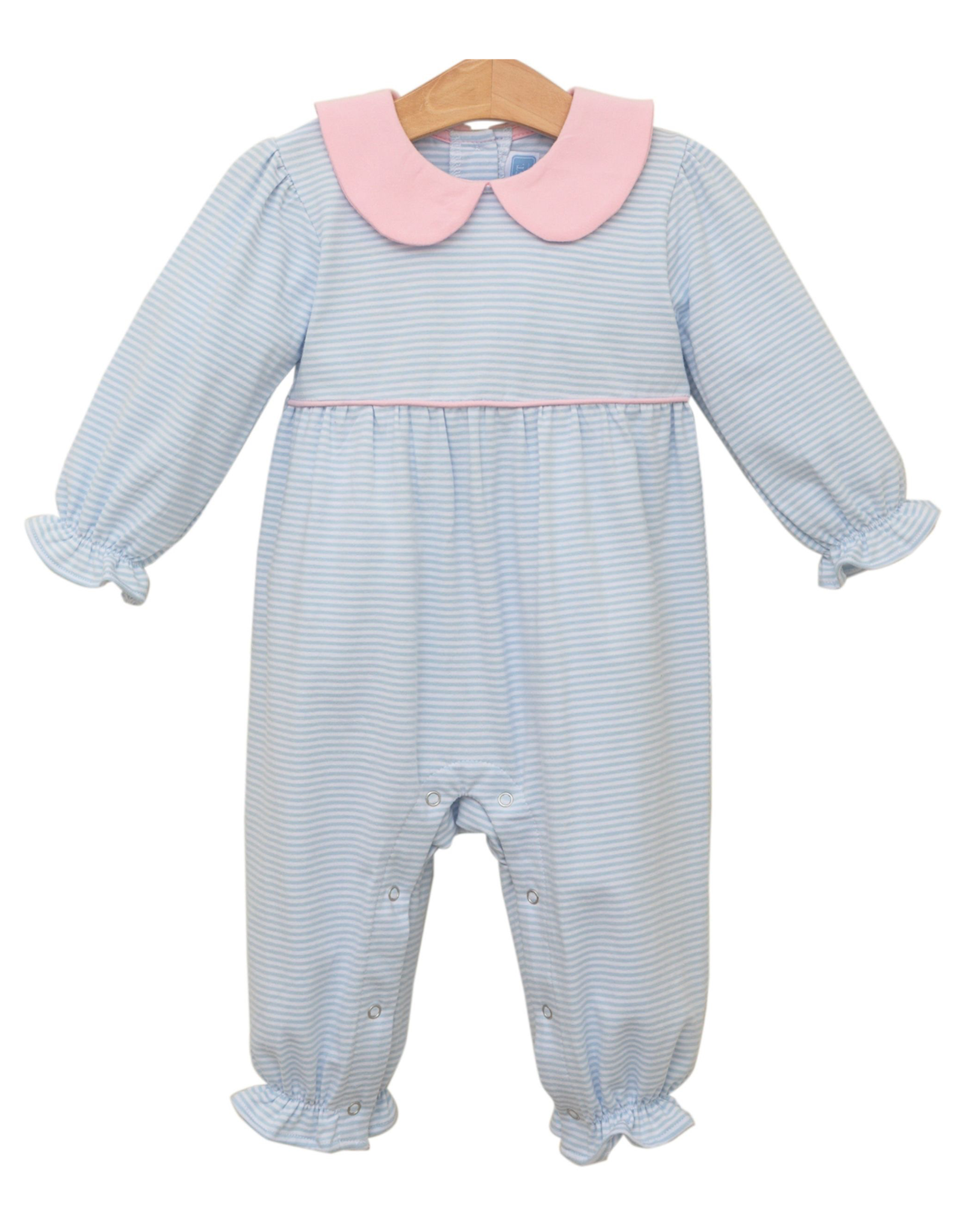 Trotter Street Kids TSF25 Katherine Romper Light Blue Stripe/Pink