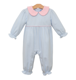 Trotter Street Kids Katherine Romper Light Blue Stripe/Pink