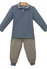 Trotter Street Kids TSF25 Tucker Pullover Set Blue Stripe/Beige