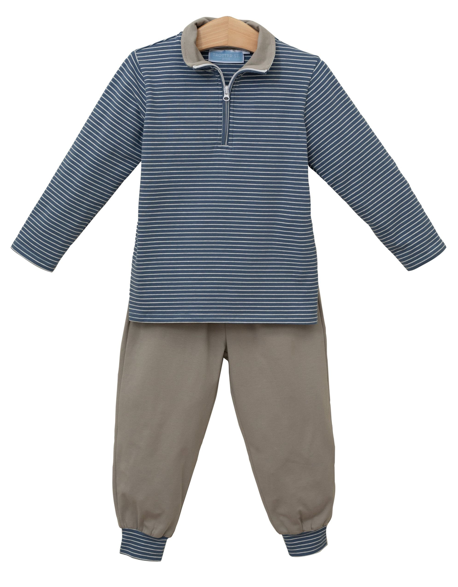 Trotter Street Kids TSF25 Tucker Pullover Set Blue Stripe/Beige