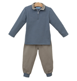 Trotter Street Kids Tucker Pullover Set Blue Stripe/Beige