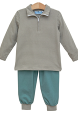 Trotter Street Kids TSF25 Tucker Pullover Set Beige Stripe/Sage