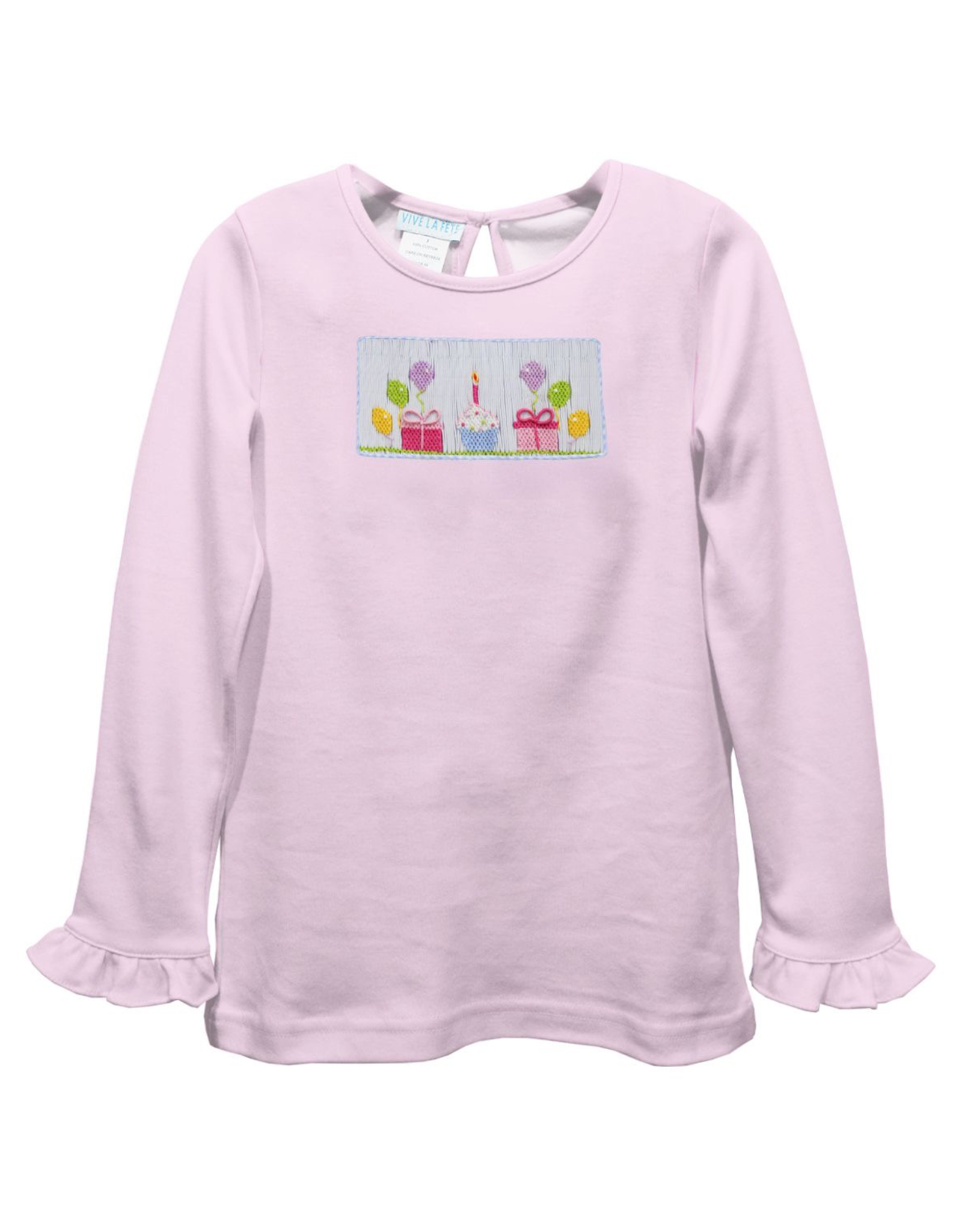 Vive la Fete VFF25 Pink LS Birthday Ruffle Smocked Shirt
