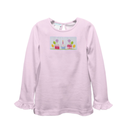 Vive la Fete Pink Long Sleeve Birthday Ruffle Smocked Shirt
